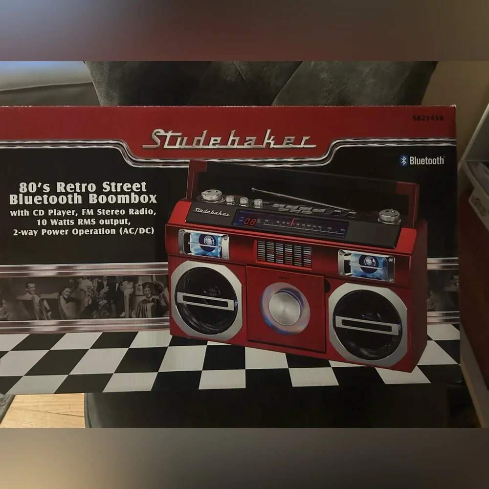 Studebaker 80’s Retro Street Bluetooth Boom Box- Red . New In Box - Never Opened - Picture 2 of 12